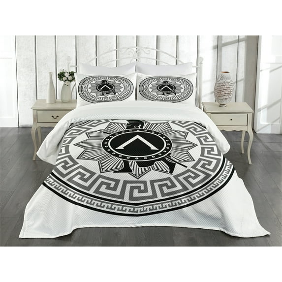 Ambesonne Retro Quilted Bedspread Set 3 Pcs, Spartan, Queen Size, Grey Black White