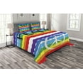 thumbnail image 1 of Ambesonne Retro Quilted Bedspread Set 3 Pcs, Stripes Peace Lettering, King Size, Multicolor, 1 of 3