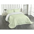 thumbnail image 1 of Ambesonne Retro Quilted Bedspread Set 3 Pcs, Swirls Squares Ornate, Queen Size, Lime Green White, 1 of 5