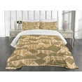 thumbnail image 1 of Ambesonne Retro Quilted Bedspread Set 3 Pcs, Village Town Houses Roofs, Queen Size, Reseda Green Sand Brown, 1 of 5