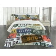 thumbnail image 1 of Ambesonne Retro Quilted Bedspread Set 3 Pcs, Vintage Travel Plate, King Size, Green Blue Yellow, 1 of 5