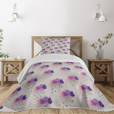 Ambesonne Retro Quilted Coverlet 2 Pcs, Geometric Mosaic Dots, Twin Size, Purple Grey Pink