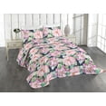 thumbnail image 1 of Ambesonne Retro Quilted Coverlet 3 Pcs, Pinkish Flowers Leaves Art, King Size, Soft Pink Jade Green, 1 of 4