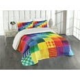 thumbnail image 1 of Ambesonne Retro Quilted Coverlet 3 Pcs, Rainbow Retro Patchwork, Queen Size, Multicolor, 1 of 4