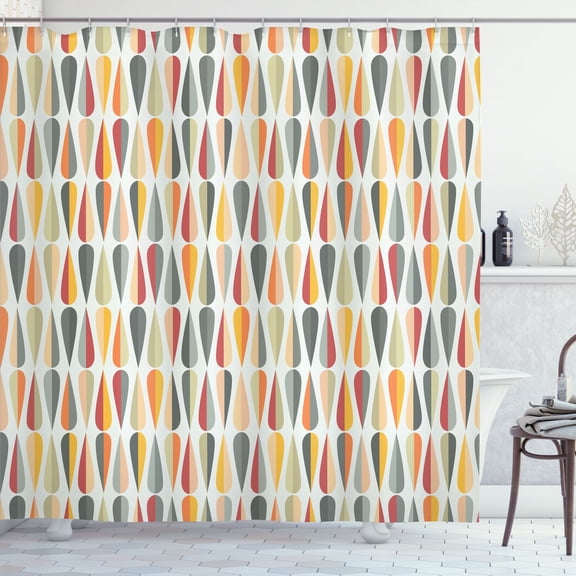 Ambesonne Retro Shower Curtain, 60s 70s Style Round Shapes, 69"Wx75"L, Orange Cinnamon