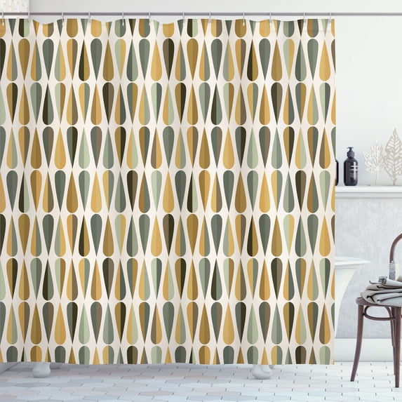 Ambesonne Retro Shower Curtain, 60s 70s Style Round Shapes, 69"Wx75"L, Sand Brown