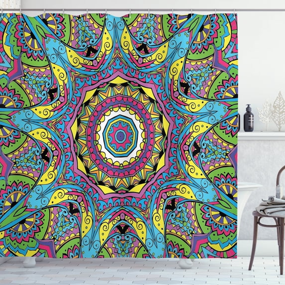 Ambesonne Retro Shower Curtain, Abstract Hippie Forms, 69"Wx75"L, Multicolor