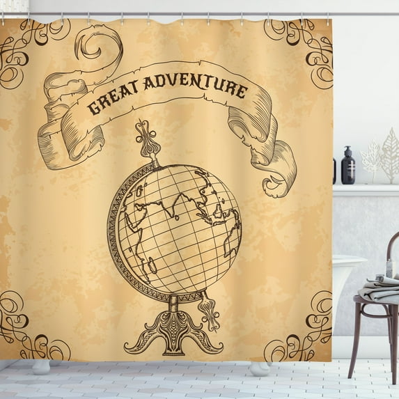 Ambesonne Retro Shower Curtain, Adventure Words, 69"Wx70"L, Sand Brown Black