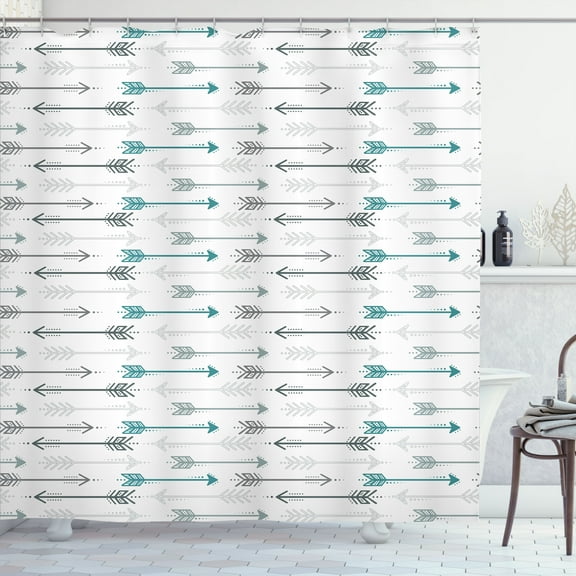 Ambesonne Retro Shower Curtain, Arrow Pattern Horizontal, 69"Wx75"L, Grey Teal White
