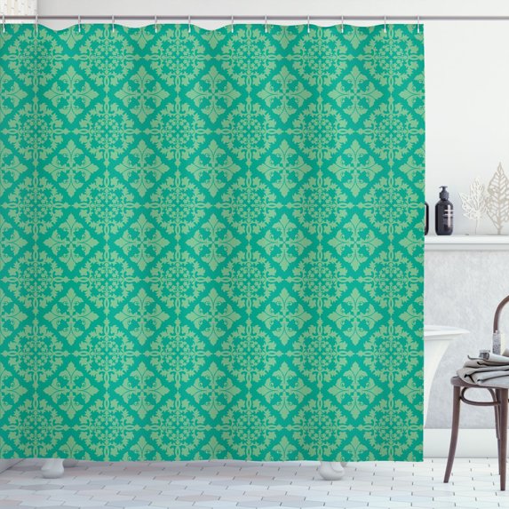Ambesonne Retro Shower Curtain, Art Antique Victorian Floral, 69"Wx84"L, Dark Seafoam Green