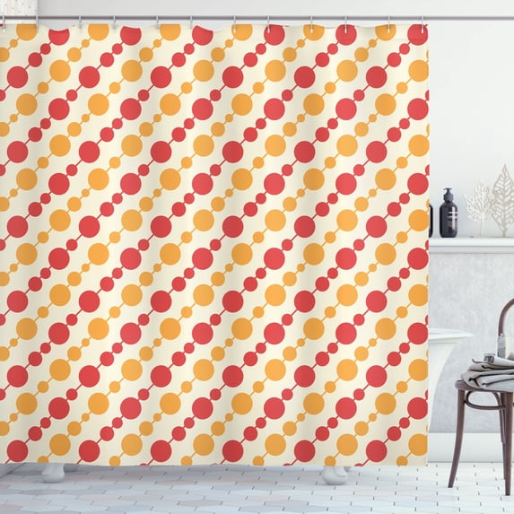 Ambesonne Retro Shower Curtain, Big Small Dots Chain, 69"Wx84"L, Marigold Scarlet Cream