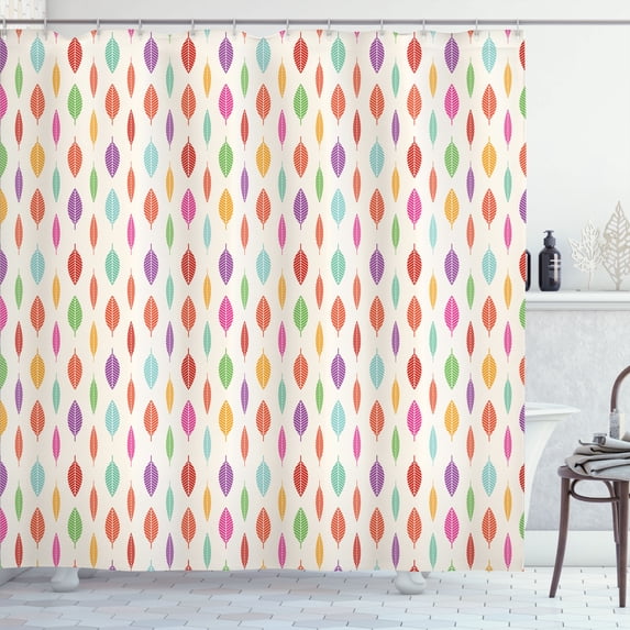Ambesonne Retro Shower Curtain, Bohemian Colorful Feathers, 69"Wx75"L, Eggshell and Multicolor