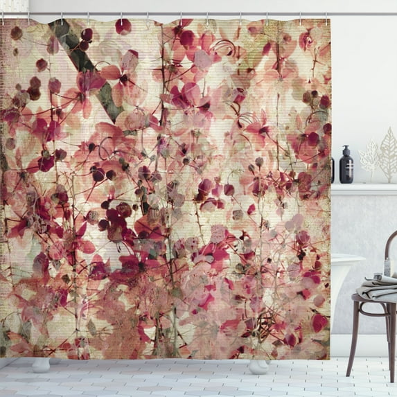 Ambesonne Retro Shower Curtain, Cherry Blossoms Floral, 69"Wx70"L, Beige and Pink