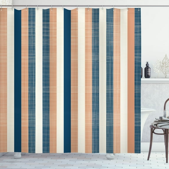 Ambesonne Retro Shower Curtain, Classical Stripes Art Vintage, 69"Wx84"L, Night Blue