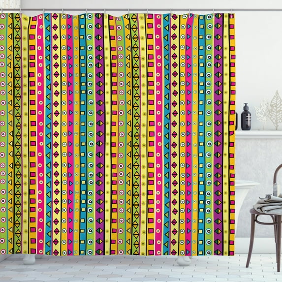 Ambesonne Retro Shower Curtain, Colored Abstract Stripes, 69"Wx84"L, Multicolor