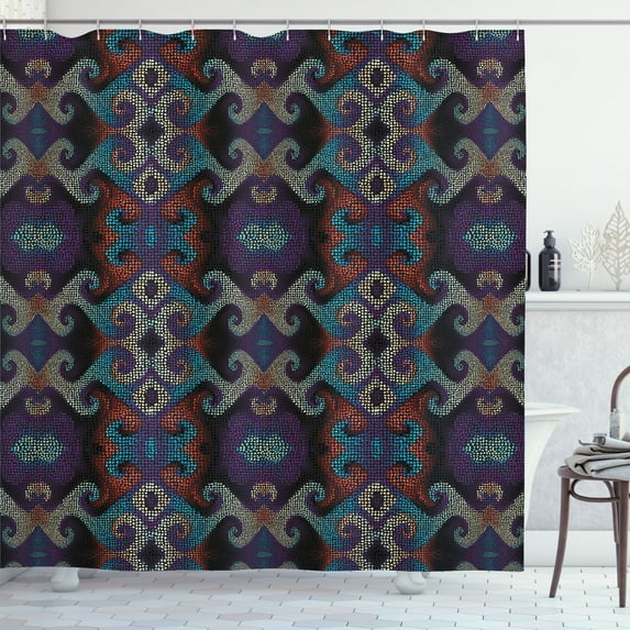 Ambesonne Retro Shower Curtain, Colorful Dots Pattern Art, 69"Wx84"L, Blue Violet Dark Salmon