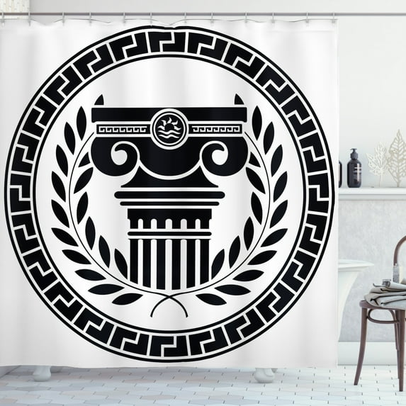 Ambesonne Retro Shower Curtain, Column Laurel Wreath, 69"Wx84"L, Black White