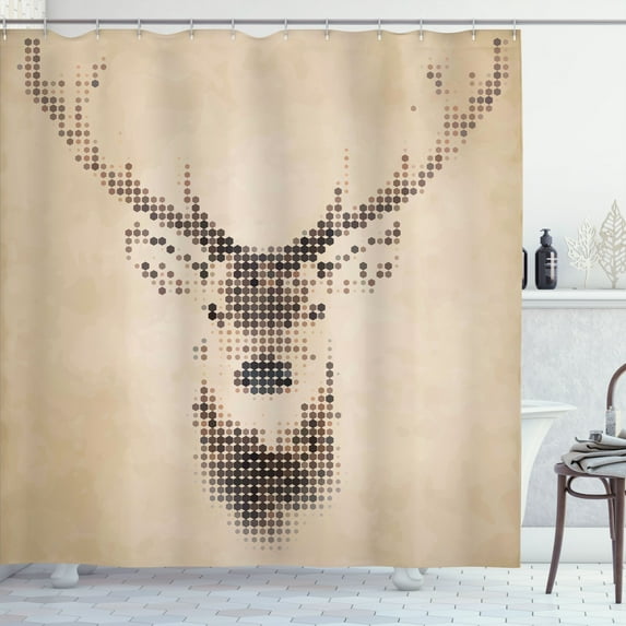Ambesonne Retro Shower Curtain, Deer Portrait with Dots, 69"Wx70"L, Cream Brown