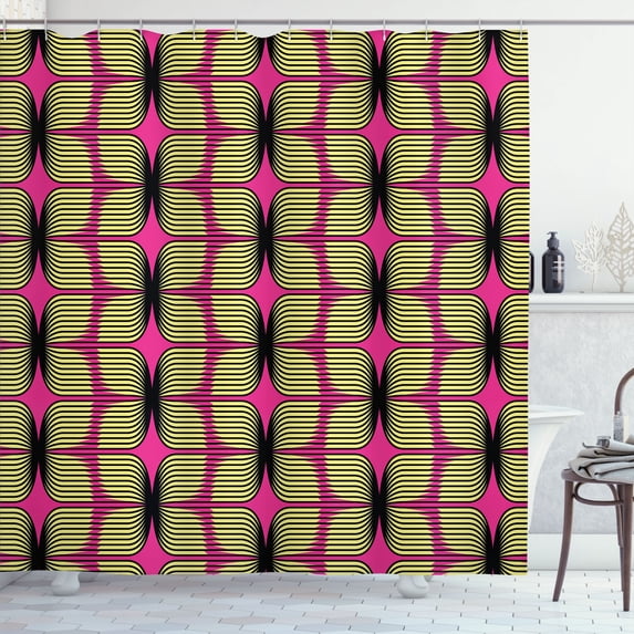 Ambesonne Retro Shower Curtain, Disco Style Plopping Stripes, 69"Wx84"L, Hot Pink and Cream