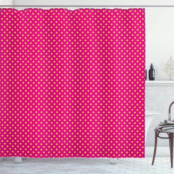 Ambesonne Retro Shower Curtain, Feminine Nostalgic Design, 69"Wx75"L, Hot Pink and Yellow