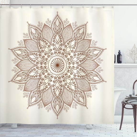 Ambesonne Retro Shower Curtain, Flower Lace, 69"Wx70"L, Brown and Ivory