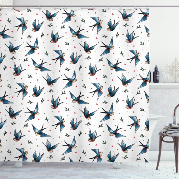 Ambesonne Retro Shower Curtain, Flying Bird Heart Branch, 69"Wx75"L, Multicolor