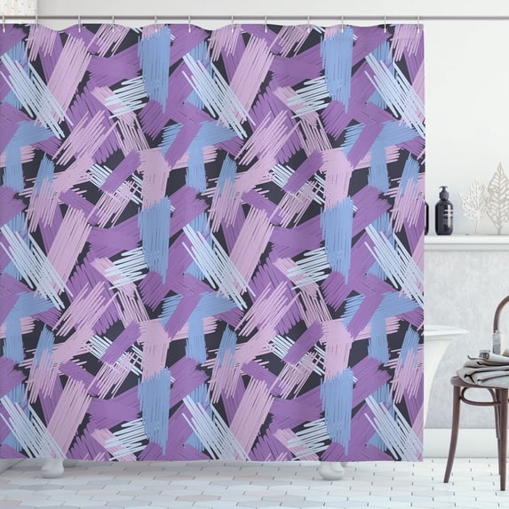 Ambesonne Retro Shower Curtain, Funky Hatched Doodle Drawn, 69"Wx84"L, Dark Grey Violet and Sky Blue
