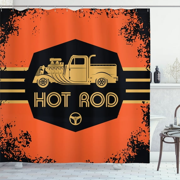 Ambesonne Retro Shower Curtain, Grunge Poster Design, 69"Wx75"L, Orange Black Sand Brown