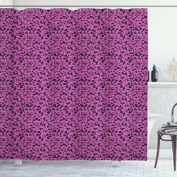 Ambesonne Retro Shower Curtain, Leopard Print Pink Ornament, 69"Wx70"L, Fuchsia Charcoal Grey