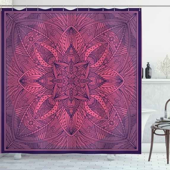 Ambesonne Retro Shower Curtain, Mandala Trippy Floral Boho, 69"Wx70"L, Dark Magenta Indigo