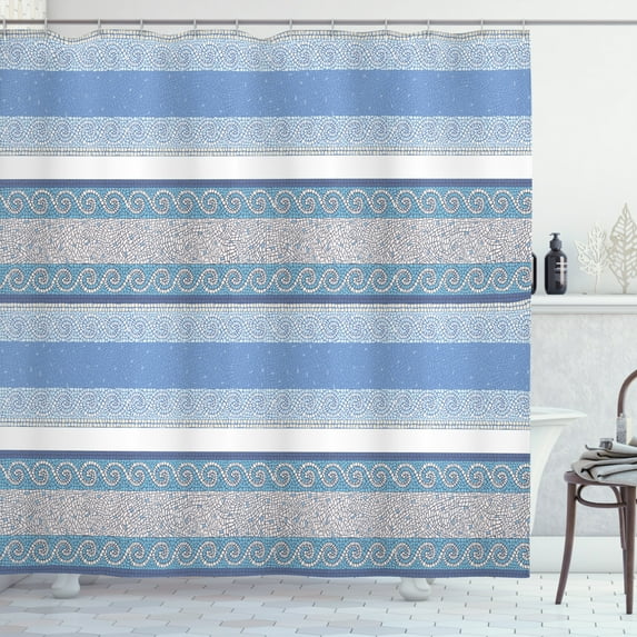 Ambesonne Retro Shower Curtain, Mosaic Borders Art, 69"Wx70"L, Blue White Beige
