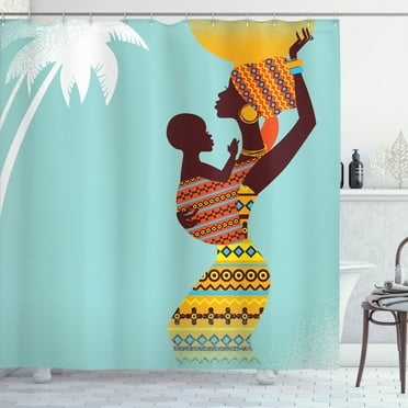 Ambesonne Retro Shower Curtain, Mother, 69"Wx70"L, Turquoise Marigold