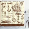 thumbnail image 1 of Ambesonne Retro Shower Curtain, Oceanic Drawing Effect, 69"Wx70"L, Brown Cream, 1 of 4