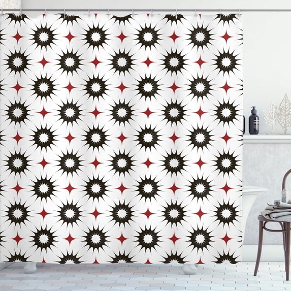 Ambesonne Retro Shower Curtain, Star-Like Motifs Pattern Art, 69"Wx75"L, Dark Brown White and Burgundy