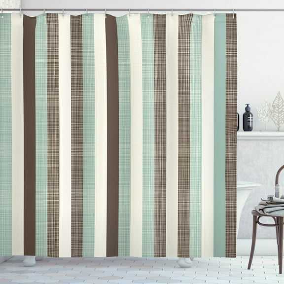 Ambesonne Retro Shower Curtain, Striped Classical Old, 69"Wx84"L, Almond Green Brown Cream