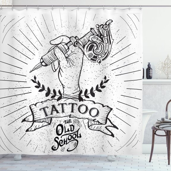 Ambesonne Retro Shower Curtain, Tattoo Artist's Hand, 69"Wx75"L, Charcoal Grey White