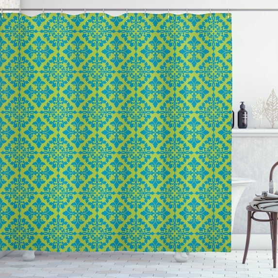 Ambesonne Retro Shower Curtain, Victorian Floral Antique Art, 69"Wx70"L, Lime Green Sea Blue