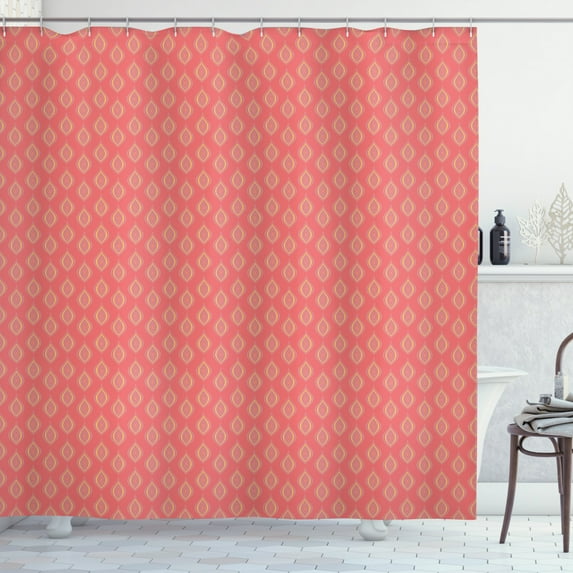 Ambesonne Retro Shower Curtain, Vintage Style Ogee Motifs, 69"Wx75"L, Coral and Yellow