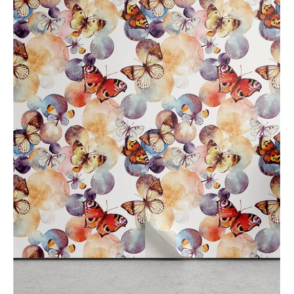 Ambesonne Retro Spring Peel & Stick Wallpaper for Home, Colorful Butterfly Dot, 13"x36", Burnt Orange Ceil Blue