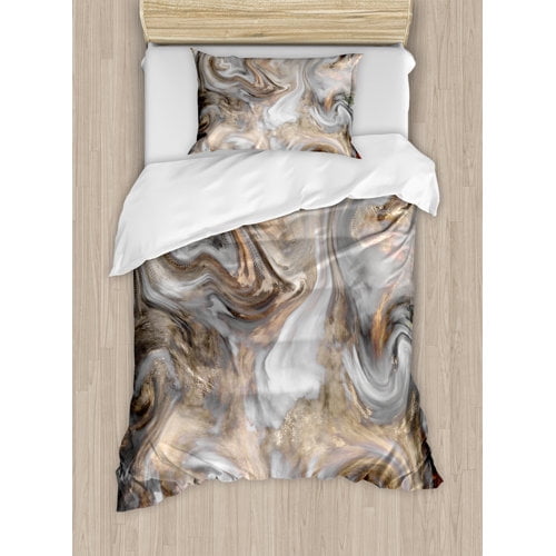 Ambesonne Retro Style Paintbrush Colors in Marbling Texture Watercolor Artwork Duvet Cover Set