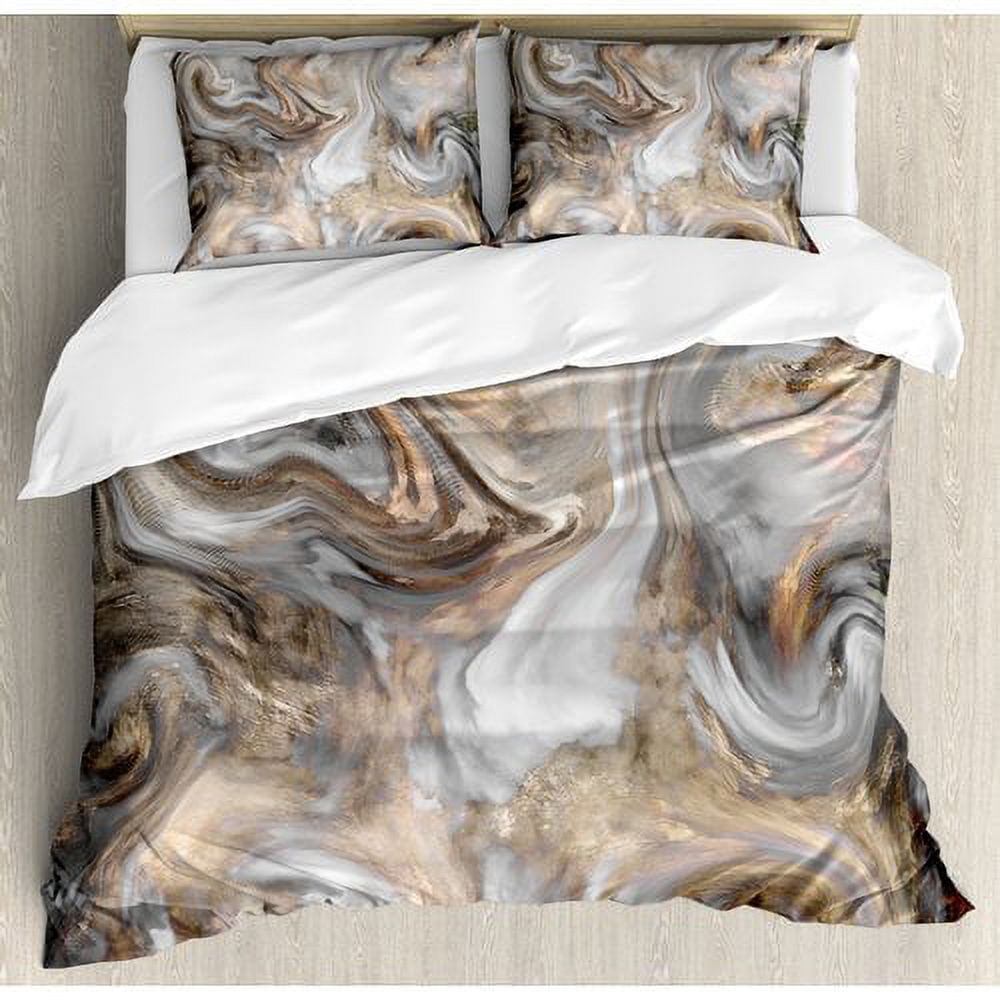 Queen Gray and Brown Microfiber Marbled Duvet Cover Set