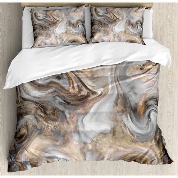 Ambesonne Retro Style Paintbrush Colors in Marbling Texture Watercolor Artwork Duvet Cover Set