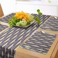 thumbnail image 1 of Ambesonne Retro Table Runner & Placemats, Hexagon Rhombus Dots Forms, Placemat 4 pcs + Runner 16"x90", Pale Yellow Cadet Blue, 1 of 2