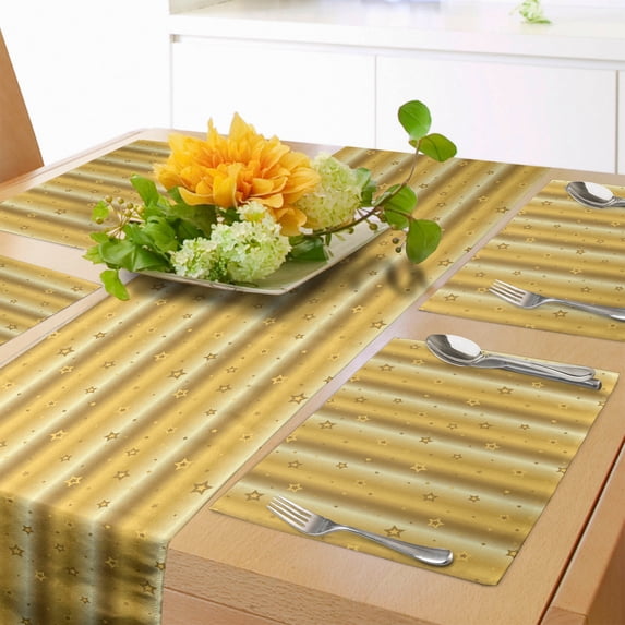 Ambesonne Retro Table Runner & Placemats, Star Abstract, Placemat 4 pcs + Runner 12"x90", Yellow