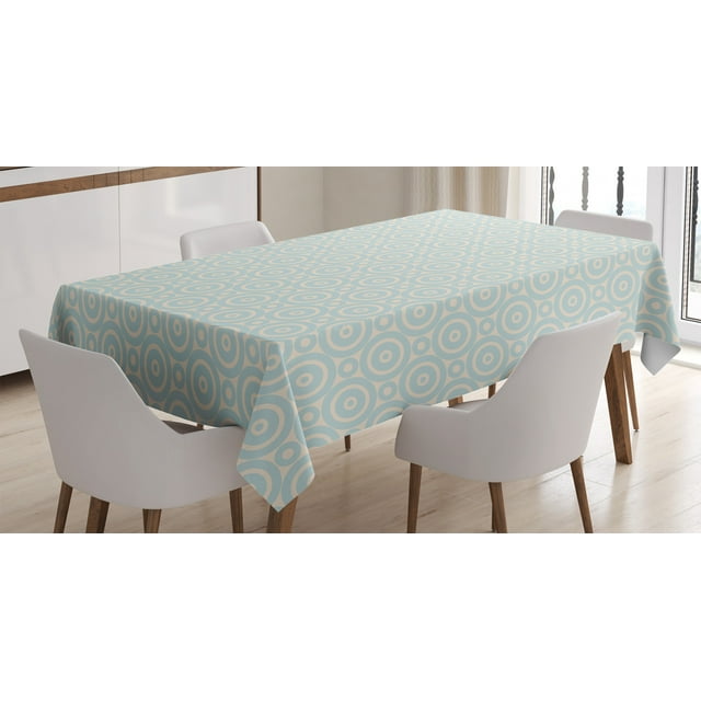 Ambesonne Retro Tablecloth Rectangular Table Cover, Circular Geometric Tile, 52"x70", Cream Pale Blue