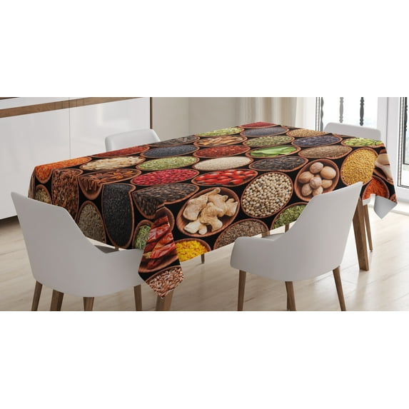 Ambesonne Retro Tablecloth Rectangular Table Cover, Colorful Herbs Spices, 52"x70", Multicolor