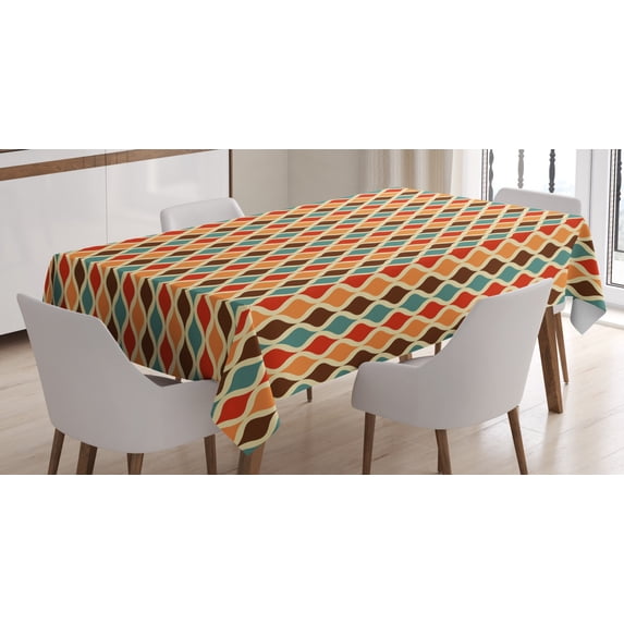Ambesonne Retro Tablecloth Rectangular Table Cover, Funky Different Forms, 60"x90", Multicolor