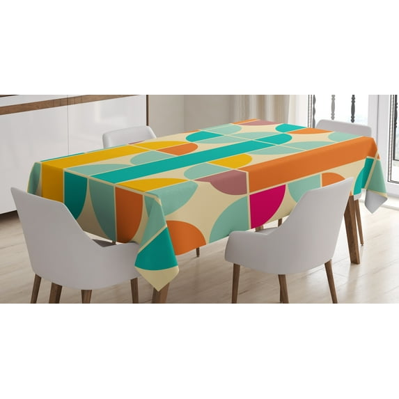 Ambesonne Retro Tablecloth Rectangular Table Cover, Funky Mosaic Forms, 52"x70", Multicolor