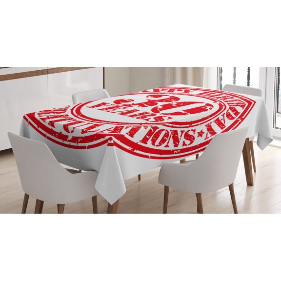 Ambesonne Retro Tablecloth Rectangular Table Cover, Grunge Birthday Stamp, 60"x90", Red and White