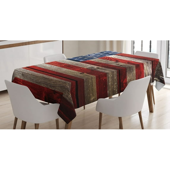 Ambesonne Retro Tablecloth Rectangular Table Cover, Independence Day Wall, 60"x84", Red Blue Tan